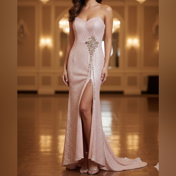 Tiffany Designs Blush Pink Sequin Satin Formal Formal/Prom Dress (Size 6)